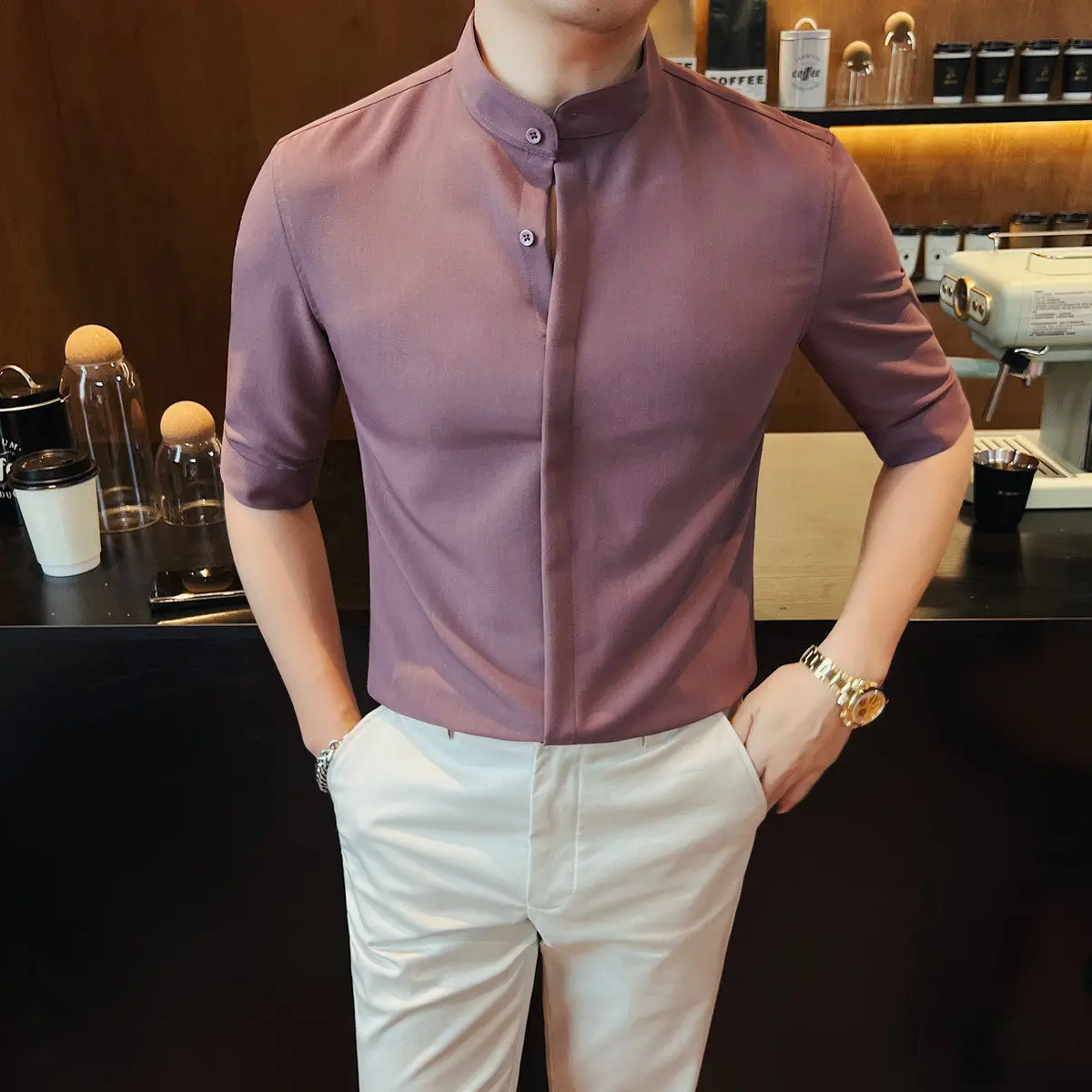 High Quality Stand Up Collar Five Quarter Sleeve Shirt Men's Summer Slim Concealed Button Cardigan,casual Business Formal Shirts
High Quality Stand Up Collar Five Quarter Sleeve Shirt Men's Summer Slim Concealed Button Cardigan,casual Business Formal Shirts