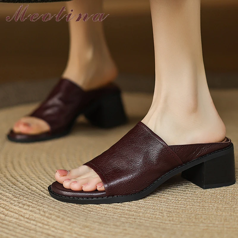 Meotina Women Genuine Leather Slides Round Toe Chunky Mid Heels Sandals Sheepskin Slippers Ladies Fashion Shoes Summer White
Meotina Women Genuine Leather Slides Round Toe Chunky Mid Heels Sandals Sheepskin Slippers Ladies Fashion Shoes Summer White