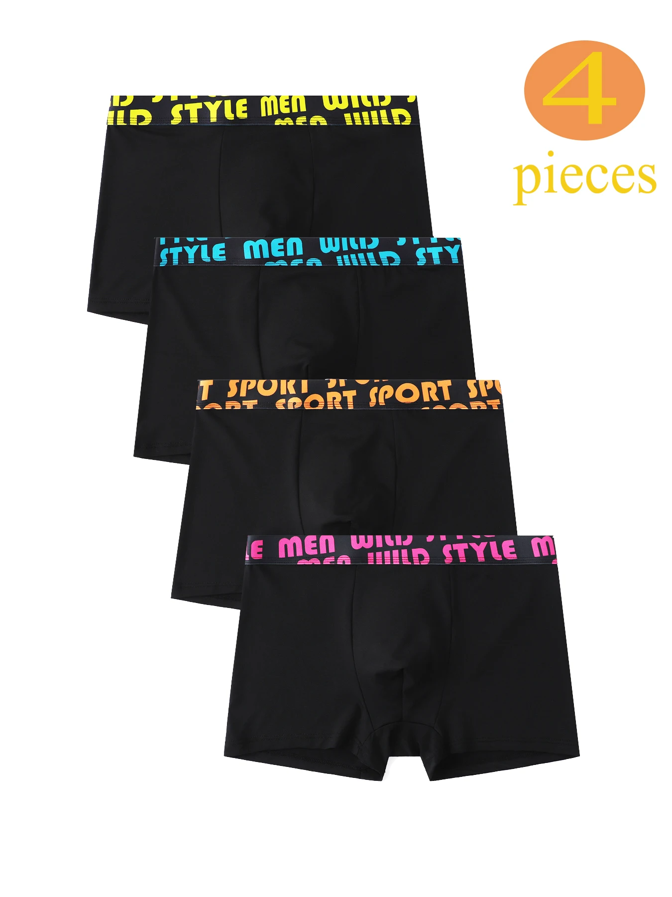 Комплект из 4 мужских простых черных трусов с буквенной талией, удобные, дышащие и модные брюки с четырьмя углами.
Комплект из 4 мужских простых черных трусов с буквенной талией, удобные, дышащие и модные брюки с четырьмя углами.