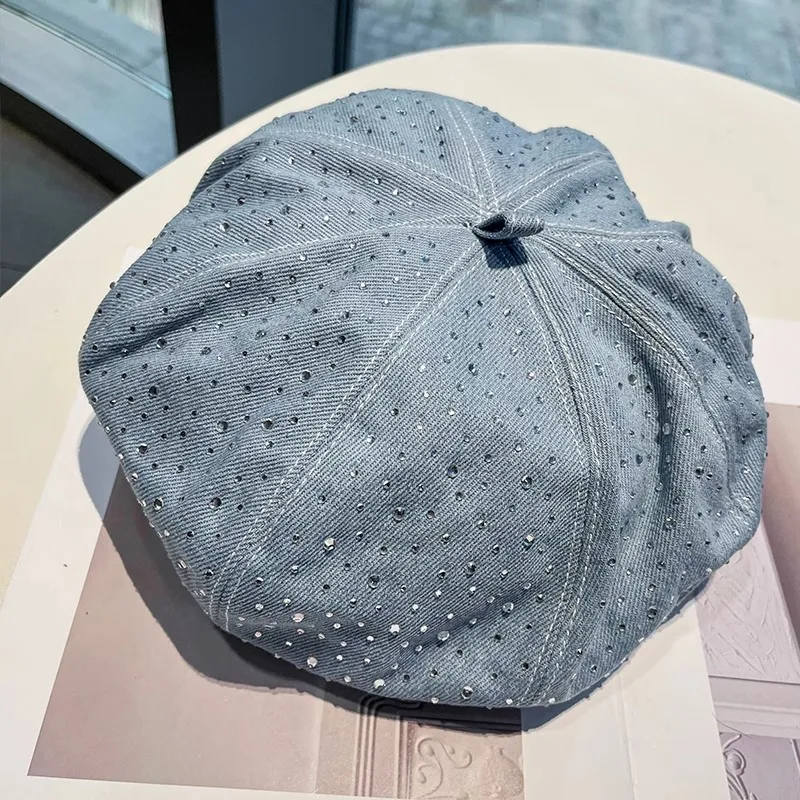 Retro British Style Beret Women Hot Drilling Washed Denim Octagonal Painter Hat Small Face Artistic And Casual Versatile Hat
Retro British Style Beret Women Hot Drilling Washed Denim Octagonal Painter Hat Small Face Artistic And Casual Versatile Hat