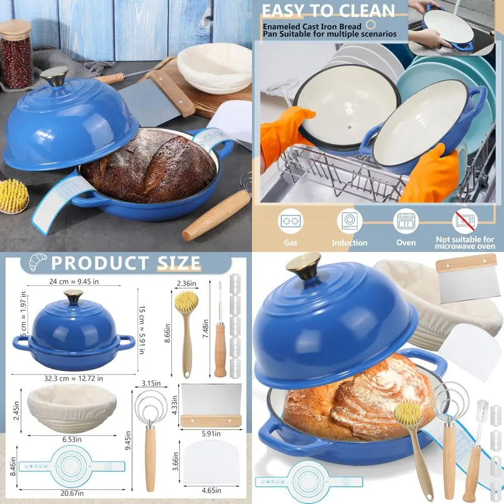 8 Pcs Enameled Bread Dutch Oven with Lid for Sourdough Baking Oven Enameled Cast Iron Dutch Pot with Bread Proofing Basket Bakin
8 Pcs Enameled Bread Dutch Oven with Lid for Sourdough Baking Oven Enameled Cast Iron Dutch Pot with Bread Proofing Basket Bakin