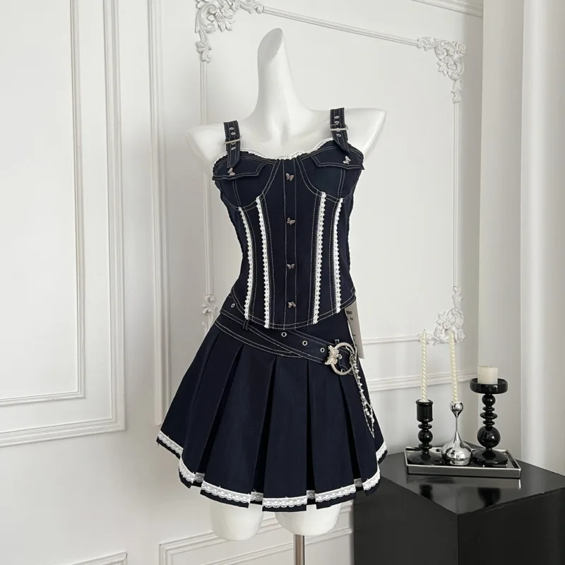 Летний джинсовый костюм Y2k, элегантные комплекты юбок, сексуальный жилет для девочек, топы, мини-плиссированные юбки, женский уличный готический комплект из 2 предметов, женский
Летний джинсовый костюм Y2k, элегантные комплекты юбок, сексуальный жилет для девочек, топы, мини-плиссированные юбки, женский уличный готический комплект из 2 предметов, женский