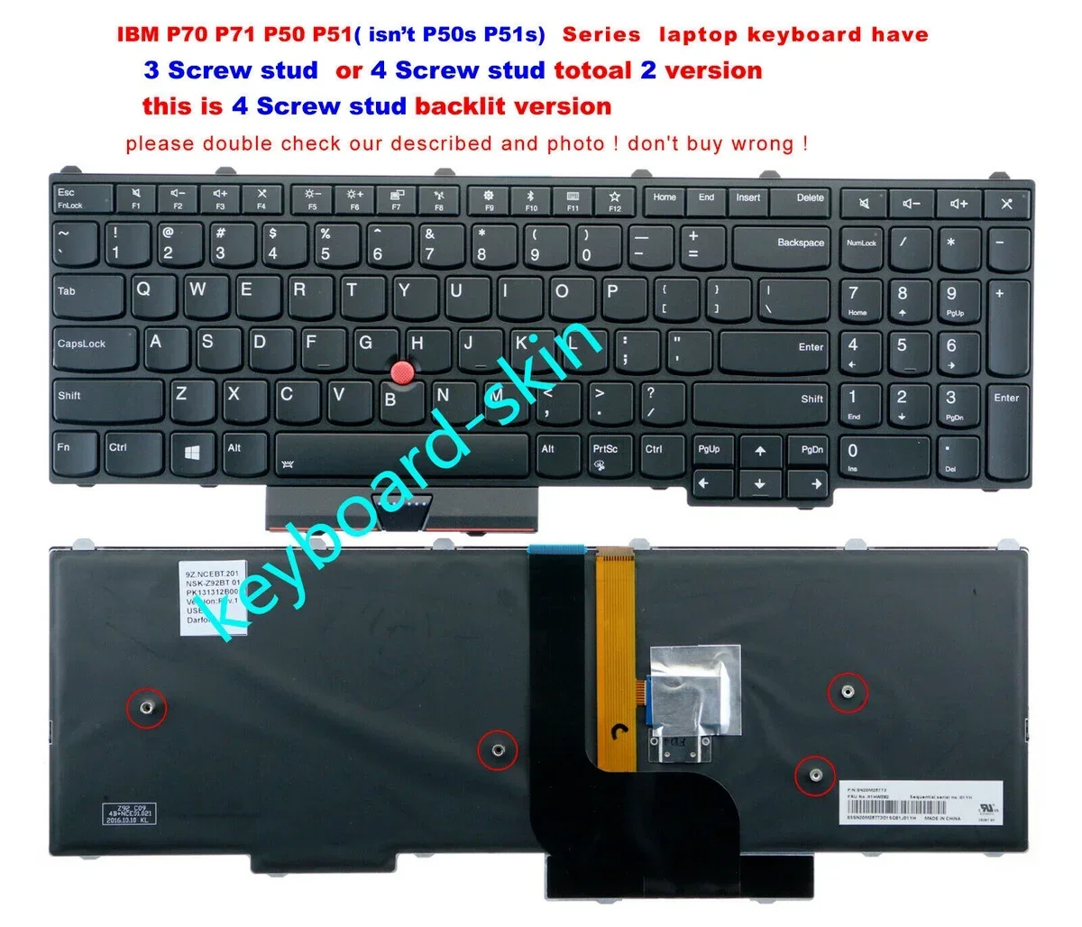 New US backlit keyboard for lenovo IBM Thinkpad P70 P71 9Z.NCEBT.201 NSK-Z92BT PK131312B00 01HW282 laptop --4 Screw stud version
New US backlit keyboard for lenovo IBM Thinkpad P70 P71 9Z.NCEBT.201 NSK-Z92BT PK131312B00 01HW282 laptop --4 Screw stud version