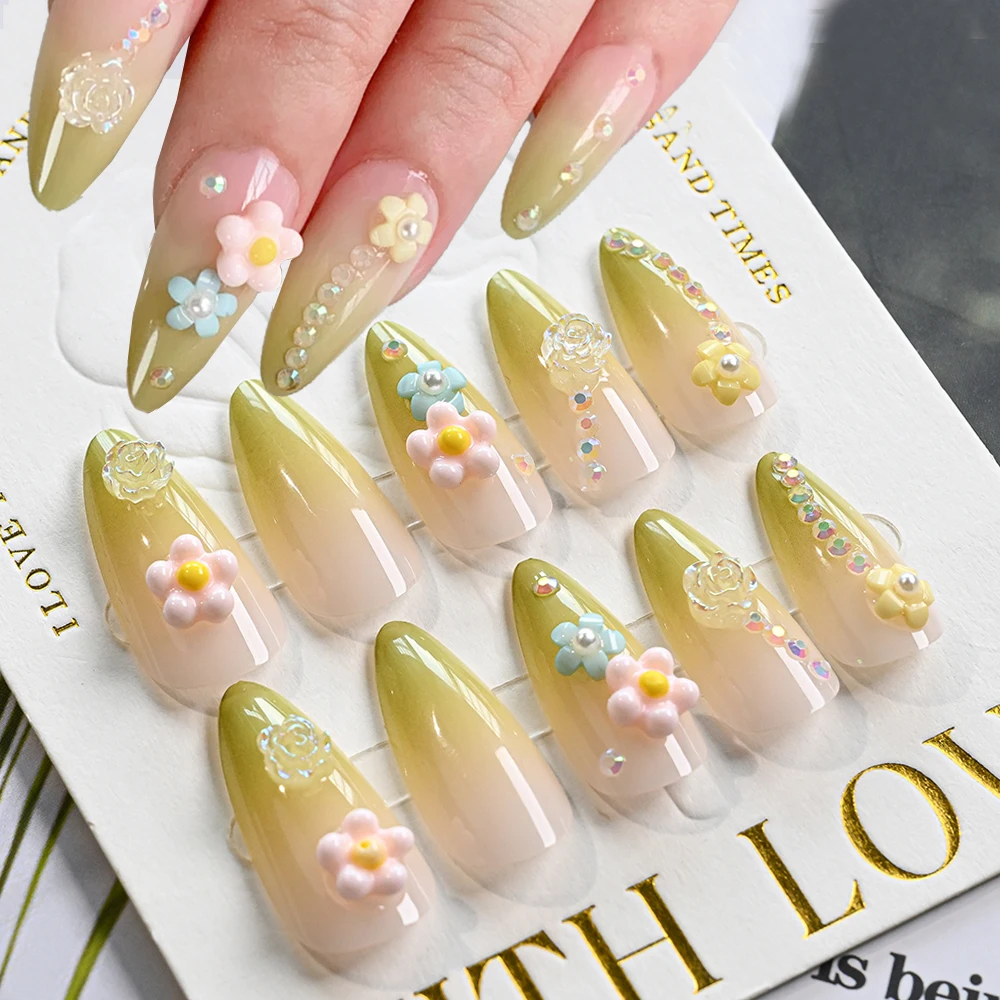 24Pcs Fresh Green Gradient Flower Fake Nails Almond Acrylic Flowers Ombre Press On Nail Full Cover Wearable False Nails Tips*&^
24Pcs Fresh Green Gradient Flower Fake Nails Almond Acrylic Flowers Ombre Press On Nail Full Cover Wearable False Nails Tips*&^