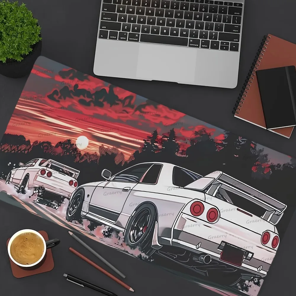 1PC Japanese Retrowave Anime JDM Racing Car Gaming Mouse Pad | Stitched Edge Non-Slip Rubber Desk Mat for Office Home