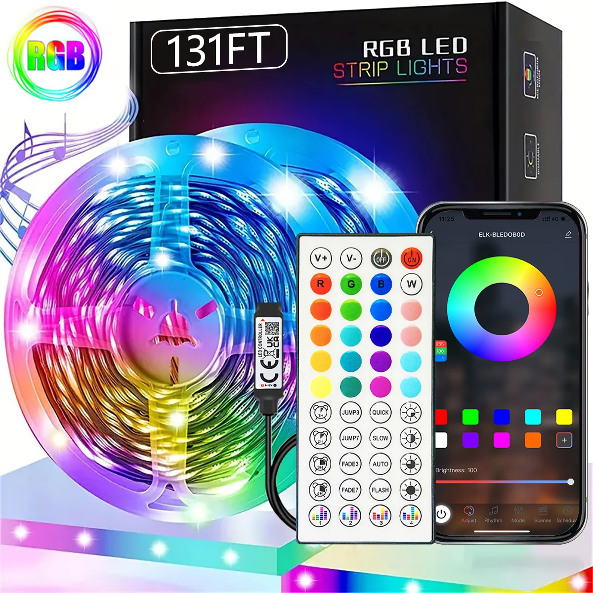 40M/131Ft Led Strip Lights APP 44Keys Music Sync Remote Control USB 5V RGB Flexible Tape for Room Decoration TV Backlight Diode
40M/131Ft Led Strip Lights APP 44Keys Music Sync Remote Control USB 5V RGB Flexible Tape for Room Decoration TV Backlight Diode
