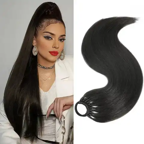 Ponytail Synthetic Hair Extensions Long Straight False Horse Tails Fake Hairpiece 24 Inch For White Black Woman