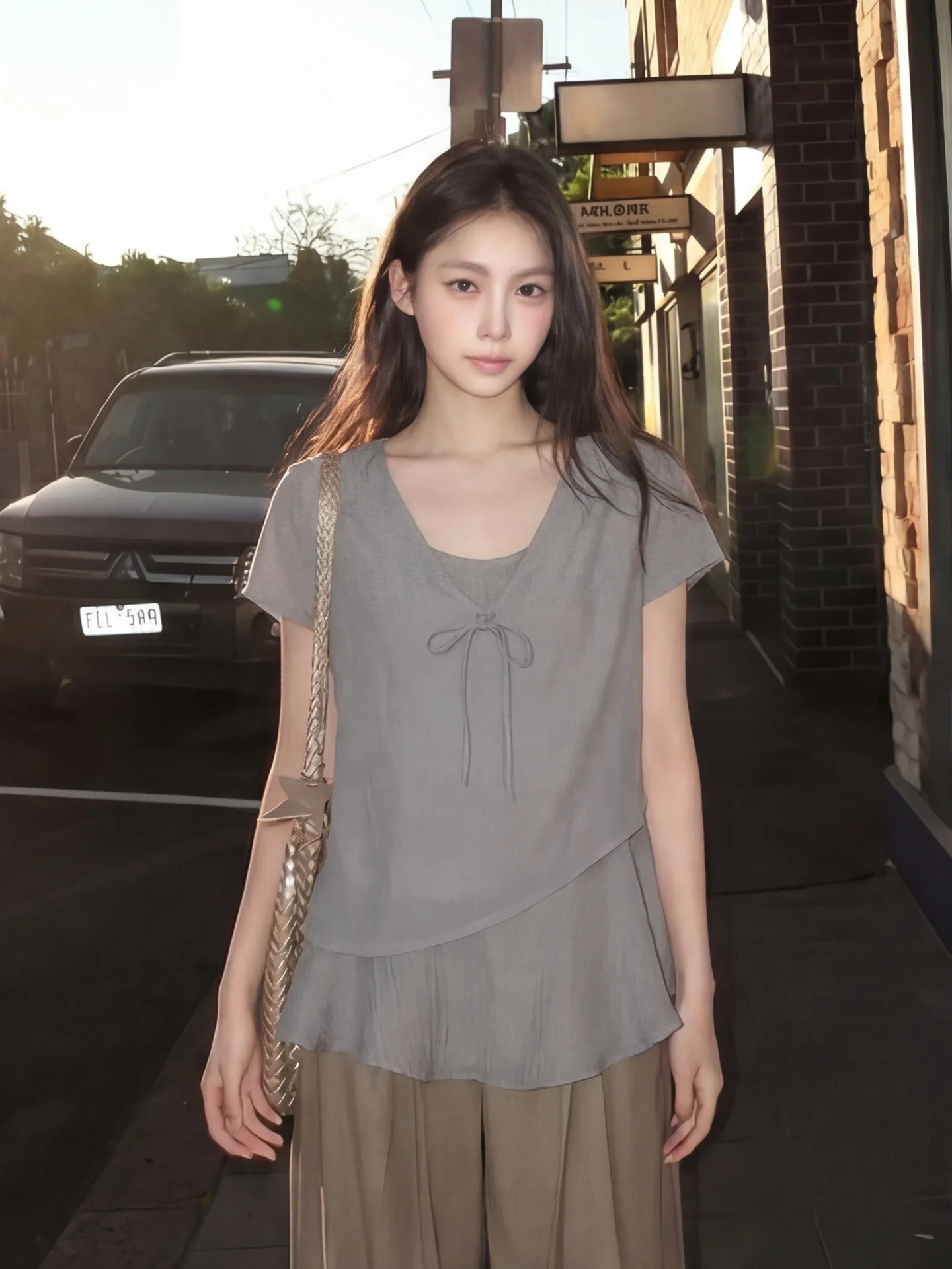 Gray Lazy Style V-Neck Tied Short Sleeve Shirt Women's Summer Design Unique Bells up Top Composite Fabric Korean Version
Gray Lazy Style V-Neck Tied Short Sleeve Shirt Women's Summer Design Unique Bells up Top Composite Fabric Korean Version