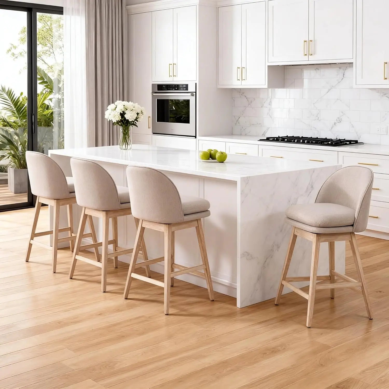 Swivel Bar Stools Set 4 Upholstered Backs Wood Legs 29in Mid Century Kitchen Island Sand Customized
Swivel Bar Stools Set 4 Upholstered Backs Wood Legs 29in Mid Century Kitchen Island Sand Customized