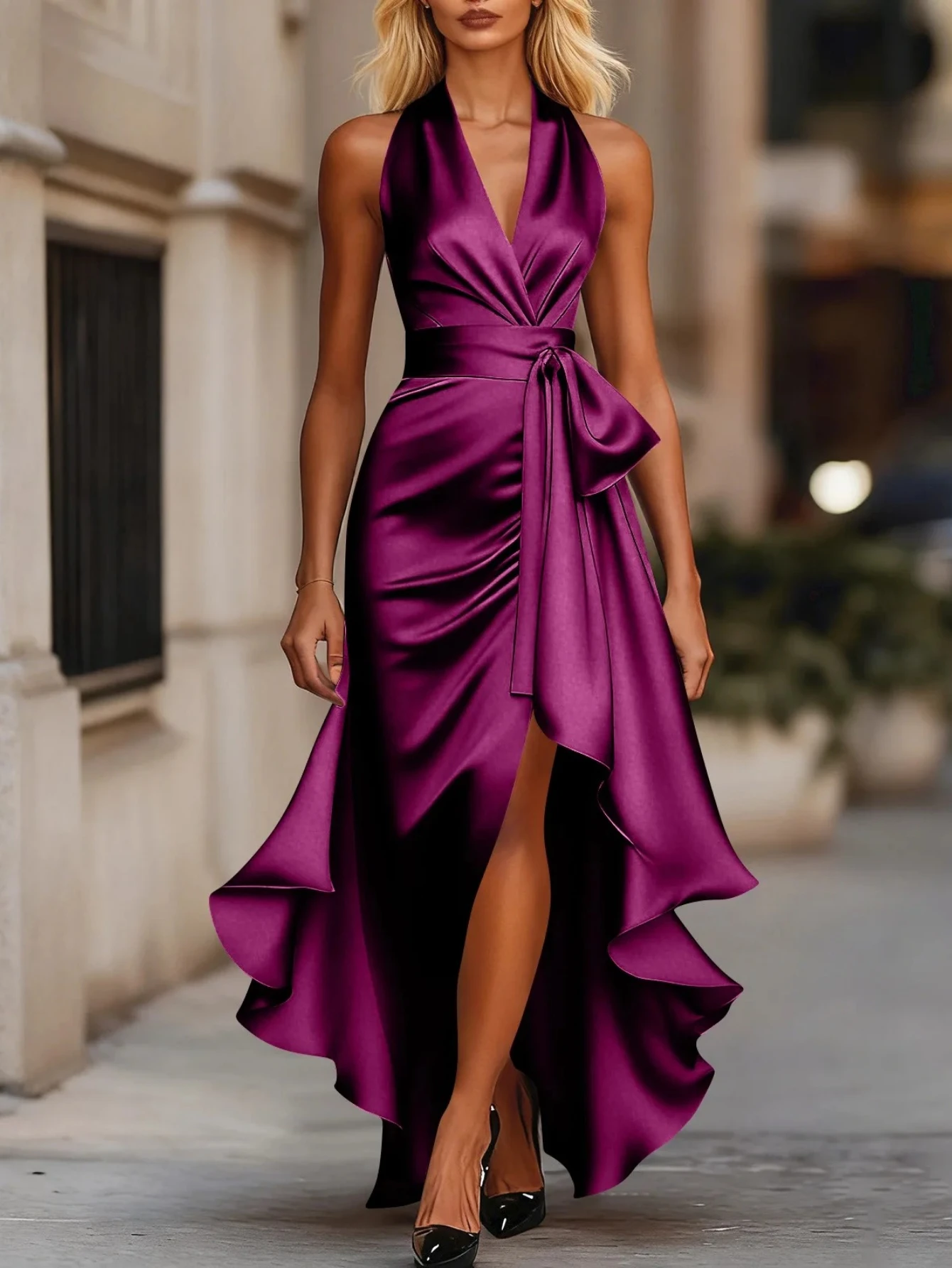 Женские вечерние платья с глубоким V-образным вырезом, однотонные, с завязками, с высокой талией, из сатина, для вечеринок и свадебных гостей
Женские вечерние платья с глубоким V-образным вырезом, однотонные, с завязками, с высокой талией, из сатина, для вечеринок и свадебных гостей