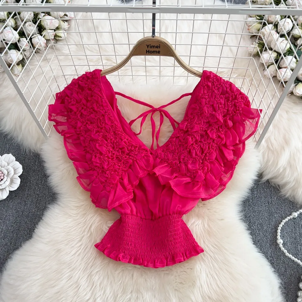 Summer New Sle Korean V-ne Fly Sve Bal Pleated Elastic Chiffon Top Women's Faion Waist-cinching ort Trendy
Summer New Sle Korean V-ne Fly Sve Bal Pleated Elastic Chiffon Top Women's Faion Waist-cinching ort Trendy