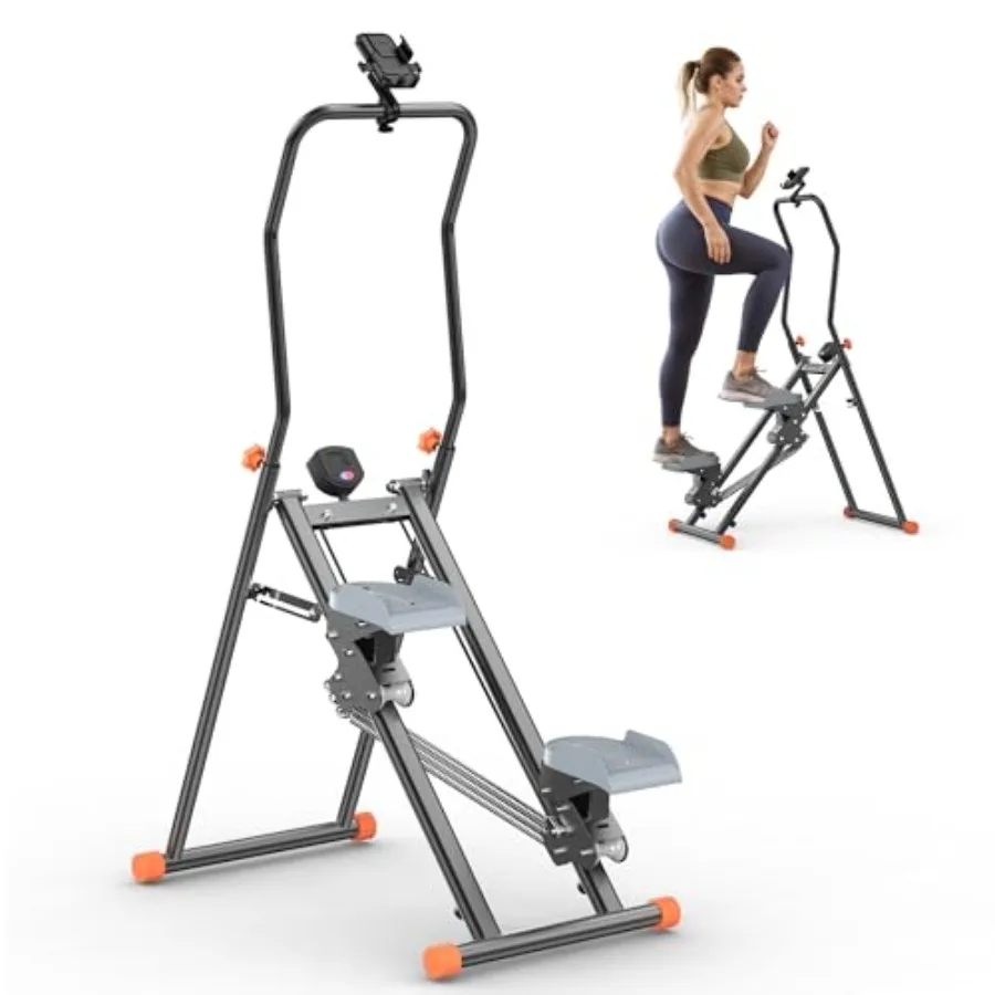Home gym stair stepper with resistance: folding vertical climber full-body cardio machine in black steel with LED display
Home gym stair stepper with resistance: folding vertical climber full-body cardio machine in black steel with LED display