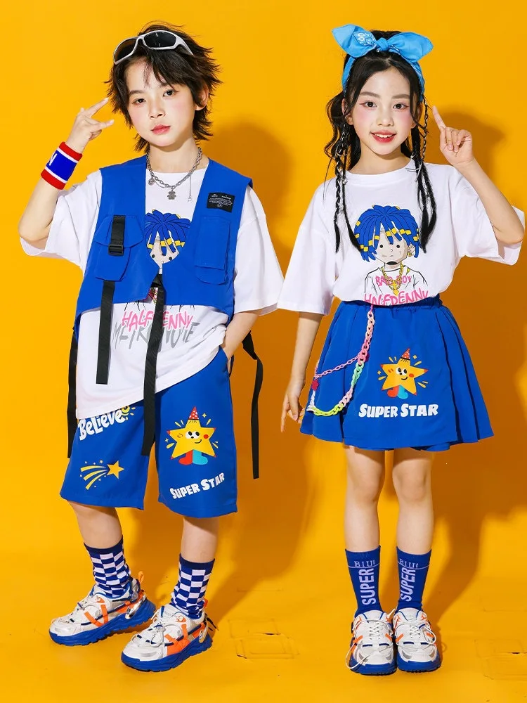 Jazz Dance Clothes Boys Girls Hip Hop Costume Loose Shirt Blue Pants Boys Breaking Street Dance Outfit Short Sleeves Suit
Jazz Dance Clothes Boys Girls Hip Hop Costume Loose Shirt Blue Pants Boys Breaking Street Dance Outfit Short Sleeves Suit