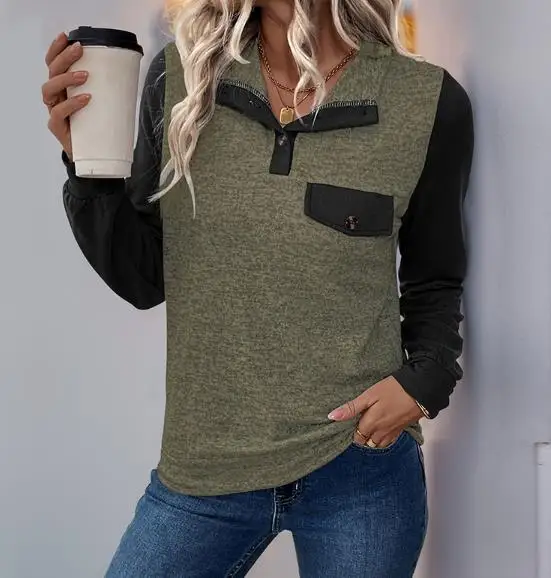 Women's Top Spring\autumn Classic Style Daily Casual Style Color Blocked Lapel Button Decoration Loose Long Sleeved Top
Women's Top Spring\autumn Classic Style Daily Casual Style Color Blocked Lapel Button Decoration Loose Long Sleeved Top