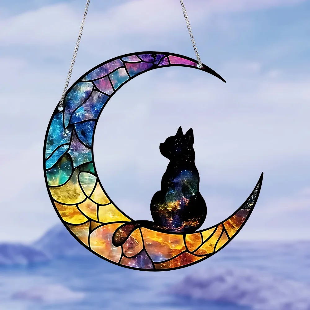 2D Colour Starry Moon Cat Acrylic Home Decoration Hanging with Iron Chain For Window Living Room Garden Wall Decorative Pendant
2D Colour Starry Moon Cat Acrylic Home Decoration Hanging with Iron Chain For Window Living Room Garden Wall Decorative Pendant