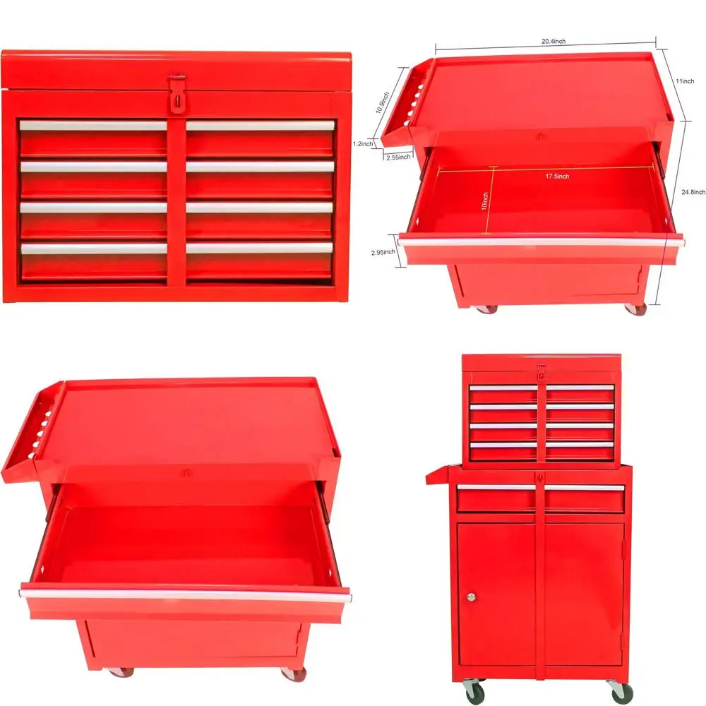 Красный ящик для инструментов на колесиках с регулируемыми полками и съемным органайзером для ремонта гаражной мастерской
Красный ящик для инструментов на колесиках с регулируемыми полками и съемным органайзером для ремонта гаражной мастерской