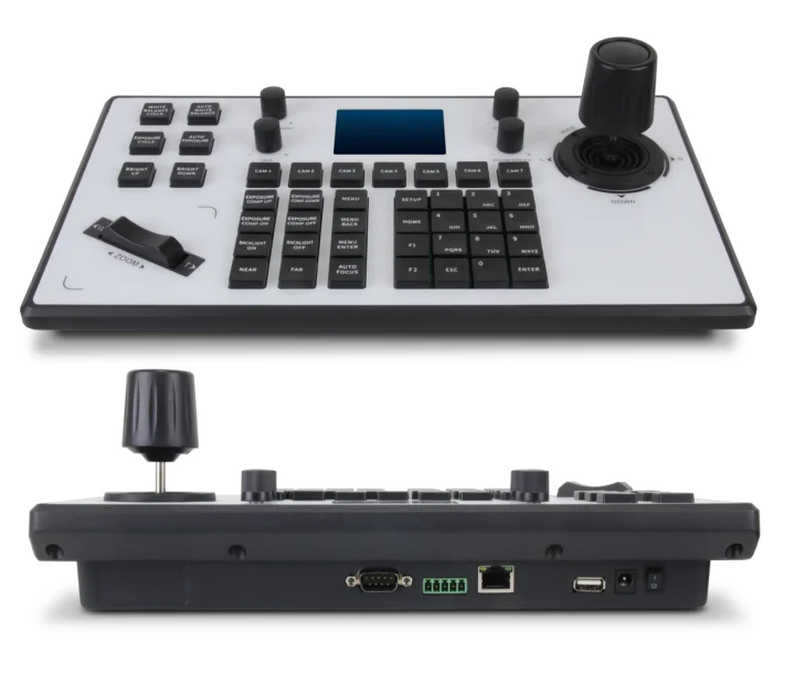 Conference Room Equipment PTZ Camera Controller with 4D Joystick for Video Meeting and Live Streaming
Conference Room Equipment PTZ Camera Controller with 4D Joystick for Video Meeting and Live Streaming