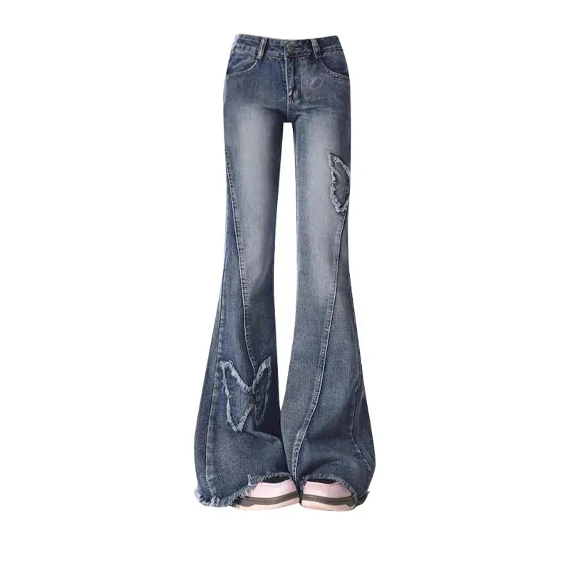 Low Rise Flare Jeans for Woman Streetwear Aesthetic Splicing Butterfly Vintage Washed Denim Trouser Pants Female Ropa De Mujer
Low Rise Flare Jeans for Woman Streetwear Aesthetic Splicing Butterfly Vintage Washed Denim Trouser Pants Female Ropa De Mujer