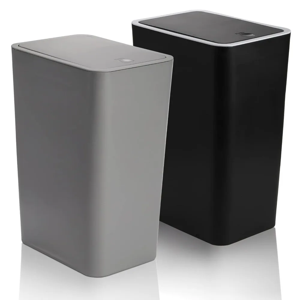 2 Pack 15 Liter Plastic Trash Cans with Press Top Lids for Kitchen Bathroom Office Narrow Spaces Gray and Black
2 Pack 15 Liter Plastic Trash Cans with Press Top Lids for Kitchen Bathroom Office Narrow Spaces Gray and Black