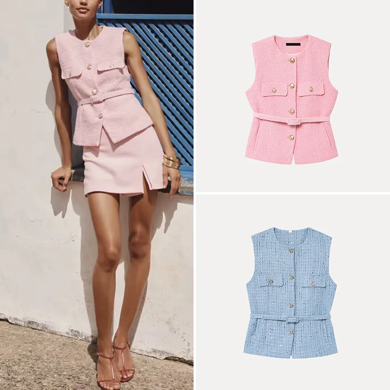 Spring 2025 Women's Svel round Ne Vest with Belt New Sle Street Faion Polyester Fiber 00% Z Brand
Spring 2025 Women's Svel round Ne Vest with Belt New Sle Street Faion Polyester Fiber 00% Z Brand