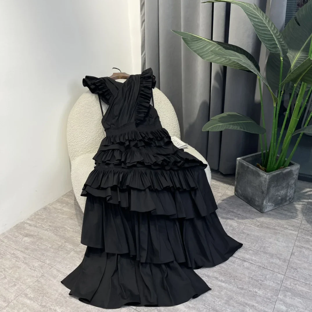 Poplin Cake Dresses for Women Cross Front Frill Hem High Quality Monochromatic Black Beige Ladies Clothes Latest Summer 2023
Poplin Cake Dresses for Women Cross Front Frill Hem High Quality Monochromatic Black Beige Ladies Clothes Latest Summer 2023