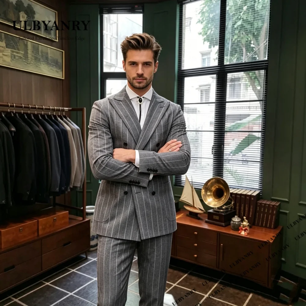 ULBYANRY Grey Striped Suit Set for Men, Business Suit Jacket Pants, Double Row Slim Fitting Blazer & Trousers Formal Tuxedo
ULBYANRY Grey Striped Suit Set for Men, Business Suit Jacket Pants, Double Row Slim Fitting Blazer & Trousers Formal Tuxedo