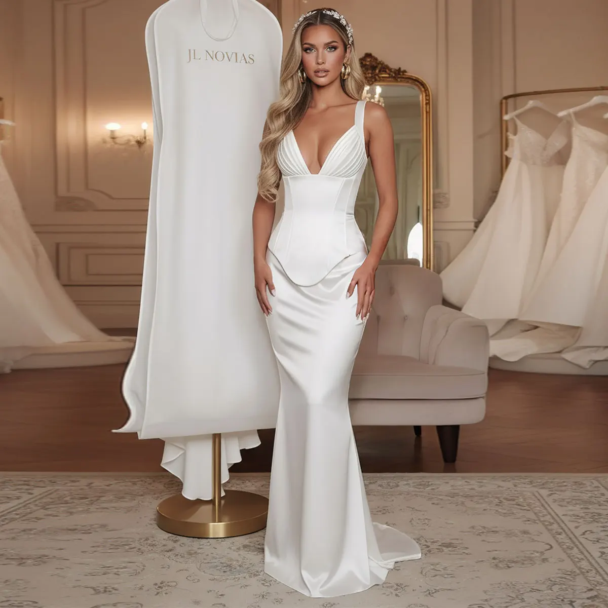 Romantic Satin Sheath Pleated Wedding Dresses For Women V Neck Mermaid Backless Bridal Party Gown For Bride Vestidos Novia
Romantic Satin Sheath Pleated Wedding Dresses For Women V Neck Mermaid Backless Bridal Party Gown For Bride Vestidos Novia