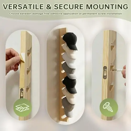 2-Pack Natural Pine Wood Wall Hat Organizer – 10-Slot Vertical Cap Rack With Adhesive Or Screw Mounting For Closet, Bedroom,
2-Pack Natural Pine Wood Wall Hat Organizer – 10-Slot Vertical Cap Rack With Adhesive Or Screw Mounting For Closet, Bedroom,