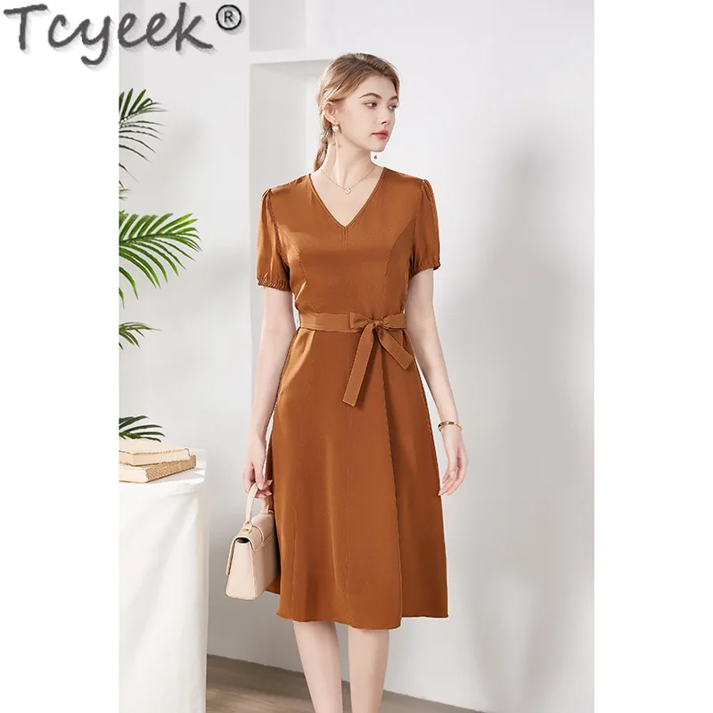 Tcyeek 100% Mulberry Silk Dresses Elegant Women's Dresses 2024 Summer Clothes for Women Fashion Short Sleeve Dress Solid Color
Tcyeek 100% Mulberry Silk Dresses Elegant Women's Dresses 2024 Summer Clothes for Women Fashion Short Sleeve Dress Solid Color