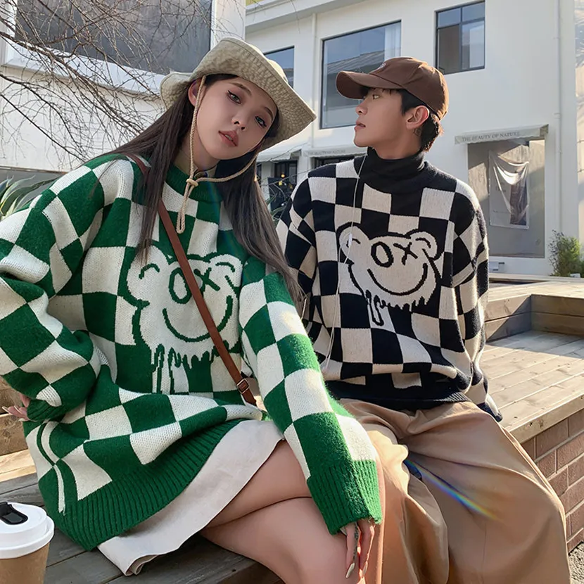 Couples Knitted Sweater Casual Long Sve Men's Casual Outerwear American Sle Loose Fit Spring Autumn Plaid Print Knitwear
Couples Knitted Sweater Casual Long Sve Men's Casual Outerwear American Sle Loose Fit Spring Autumn Plaid Print Knitwear