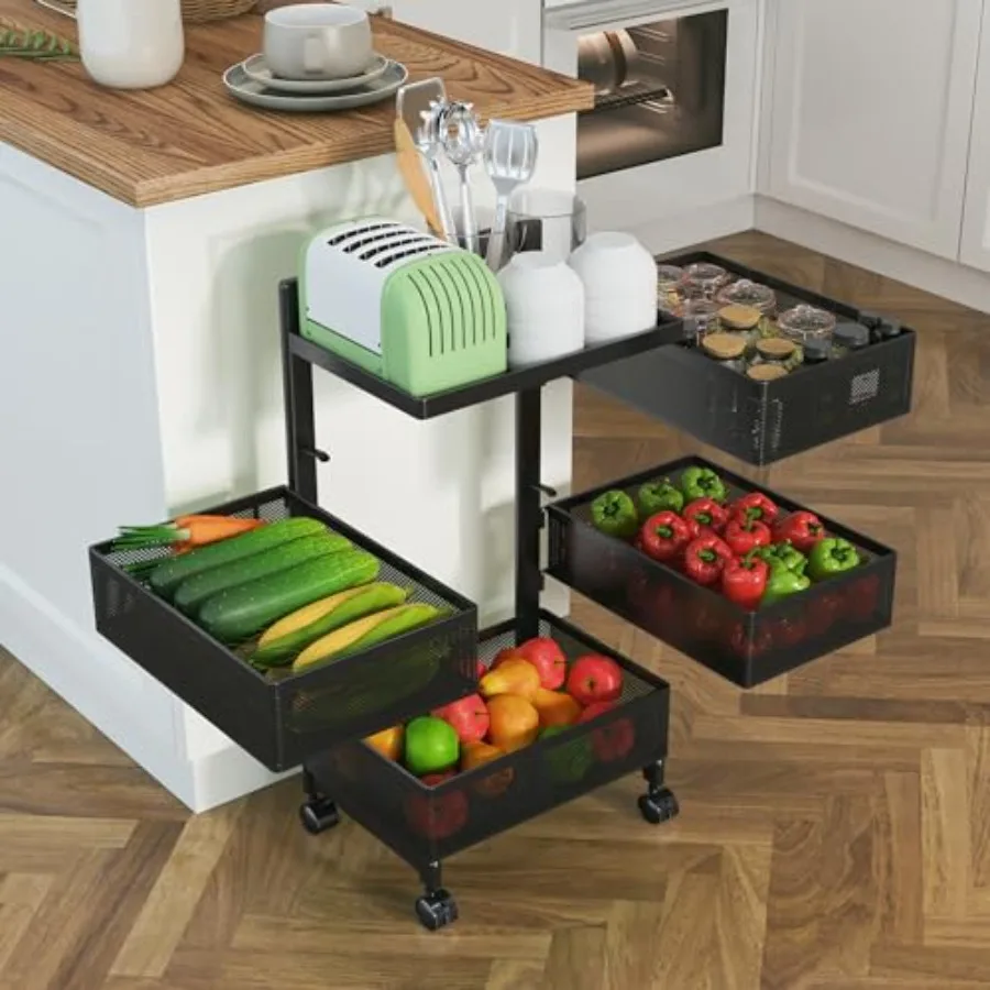 4-Tier Rotating Kitchen Storage Cart on Wheels Metal Fruit Vegetable Basket Organizer Rolling Slim Utility Cart with Locking Ca
4-Tier Rotating Kitchen Storage Cart on Wheels Metal Fruit Vegetable Basket Organizer Rolling Slim Utility Cart with Locking Ca