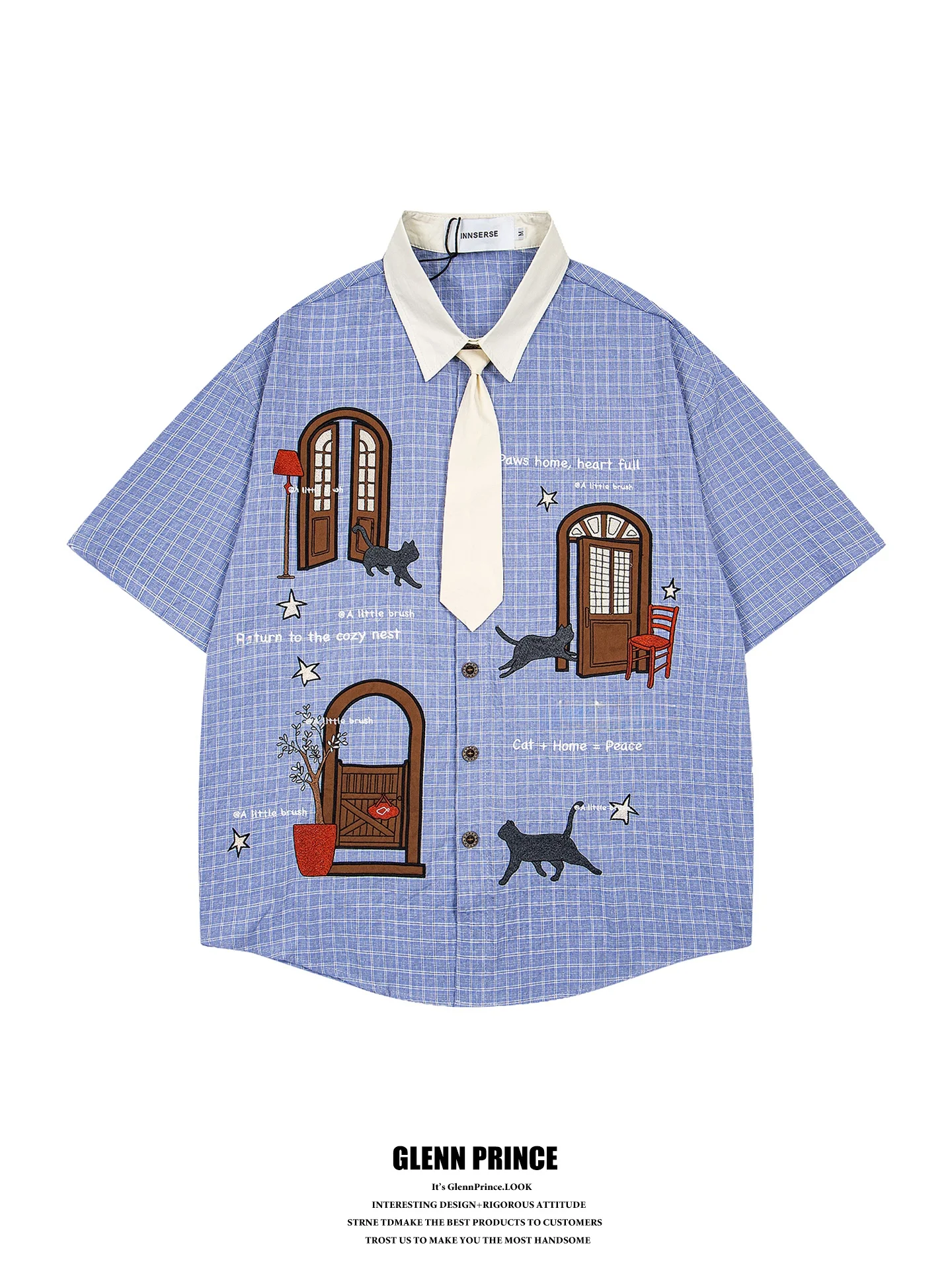 Retro Embroidery Plaid Short Sleeve Tie Shirt Men's Summer Loose College Style Top Cotton Breathable Casual Shirt
Retro Embroidery Plaid Short Sleeve Tie Shirt Men's Summer Loose College Style Top Cotton Breathable Casual Shirt