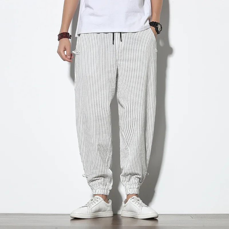Spring Summer Disc Buckle Striped Harem Pants Mens Breathable Cotton Linen Pencil Pants Buckle Casual Bloomers Fashion Trousers
Spring Summer Disc Buckle Striped Harem Pants Mens Breathable Cotton Linen Pencil Pants Buckle Casual Bloomers Fashion Trousers