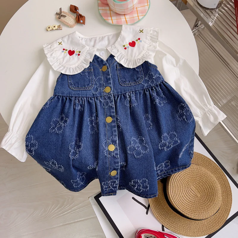 2024Spring Girls' Fleece Denim Vest Dress Embroidered Children Micro-Elastic Single-Breasted Sleeveless Dress Trendy
2024Spring Girls' Fleece Denim Vest Dress Embroidered Children Micro-Elastic Single-Breasted Sleeveless Dress Trendy