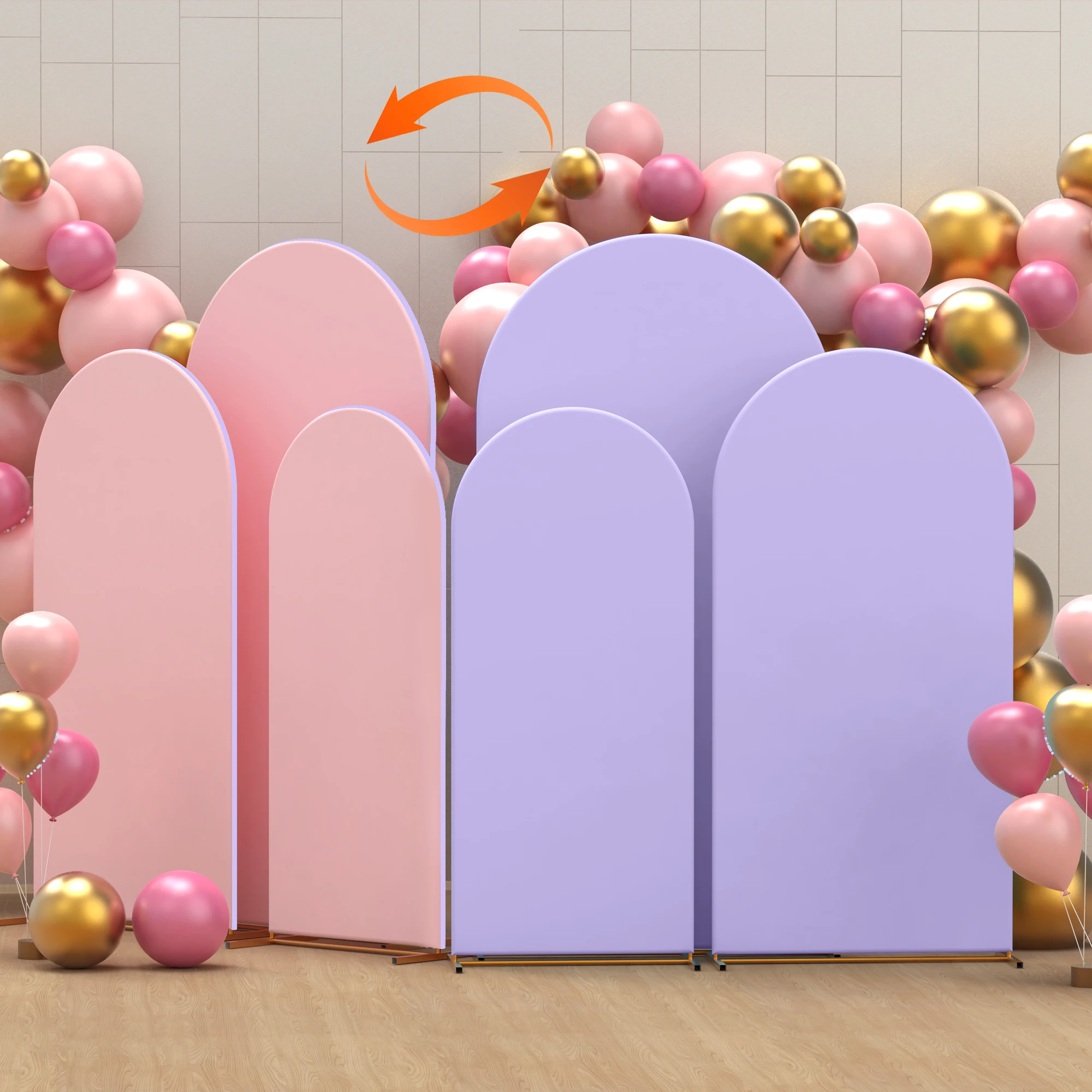 3 Pieces, Pink and Purple Arch-Shaped Backdrop Covers, Double-Sided and Dual-Color, for Wedding, Birthday Party, Graduation Decorations
3 Pieces, Pink and Purple Arch-Shaped Backdrop Covers, Double-Sided and Dual-Color, for Wedding, Birthday Party, Graduation Decorations