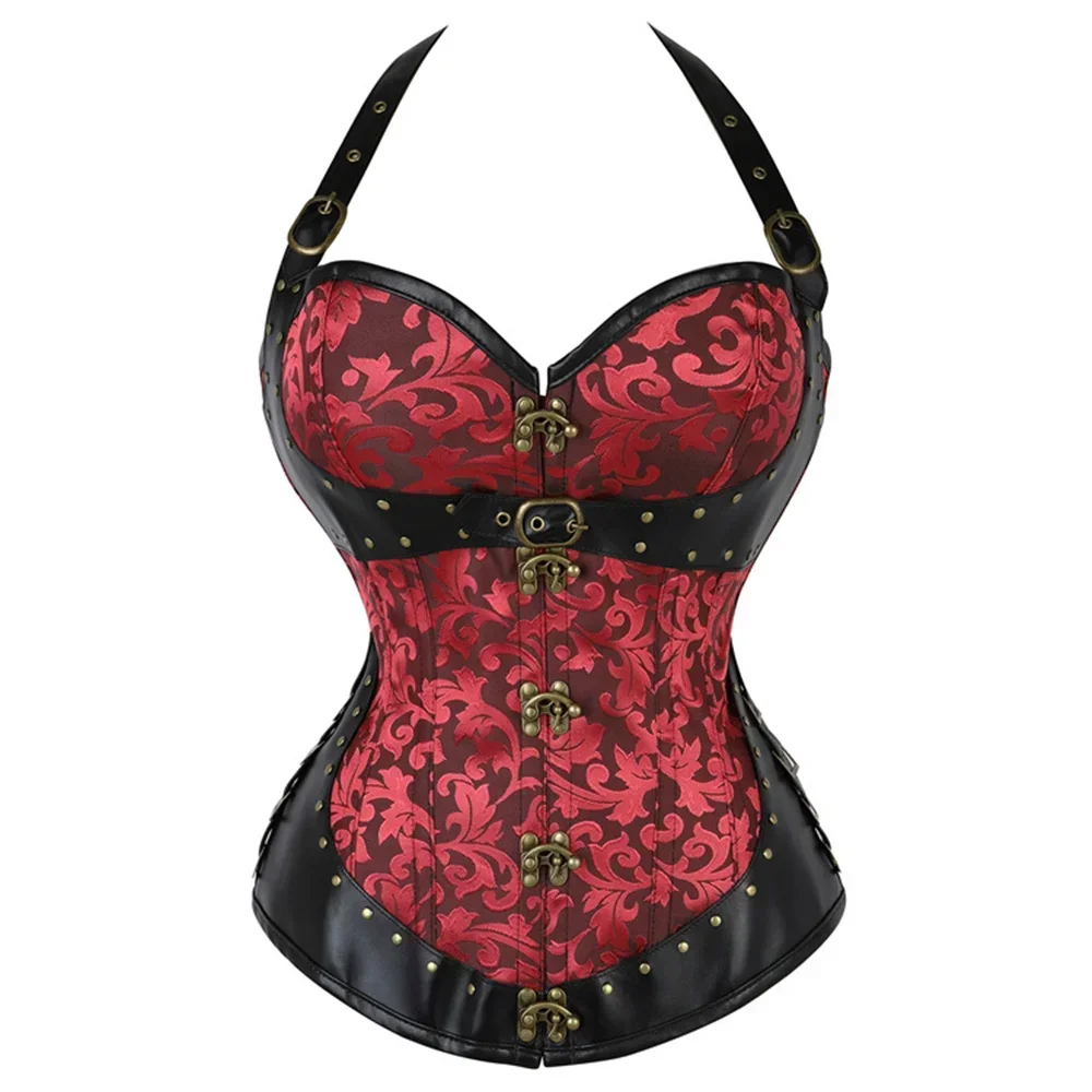 Women Gothic Steel Boned Halter Bustiers And Corset Tops Vintage Steampunk Sexy Body Shaper Overbust Corset Brown Red
Women Gothic Steel Boned Halter Bustiers And Corset Tops Vintage Steampunk Sexy Body Shaper Overbust Corset Brown Red