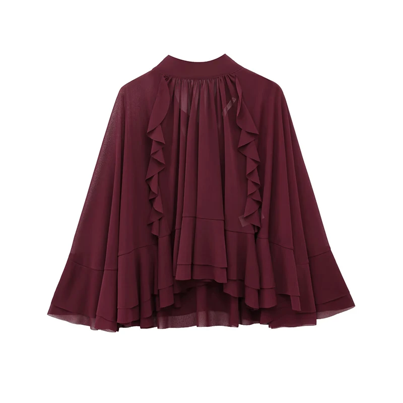 YENKYE Spring 2025 Women Burgundy Ruffled Cape-Style Blouse Tie-Back Asymmetrical Hem Loose Shirt Streetwear Blusas Mujer
YENKYE Spring 2025 Women Burgundy Ruffled Cape-Style Blouse Tie-Back Asymmetrical Hem Loose Shirt Streetwear Blusas Mujer