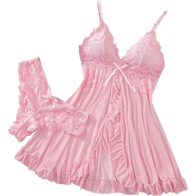 Women's Lencerias Tulle Sling Exquisite Pajamas Set Lace Deep V Neck Nightgowns Sexy Lingerie Translucent Night Dress Thong Sets
Women's Lencerias Tulle Sling Exquisite Pajamas Set Lace Deep V Neck Nightgowns Sexy Lingerie Translucent Night Dress Thong Sets