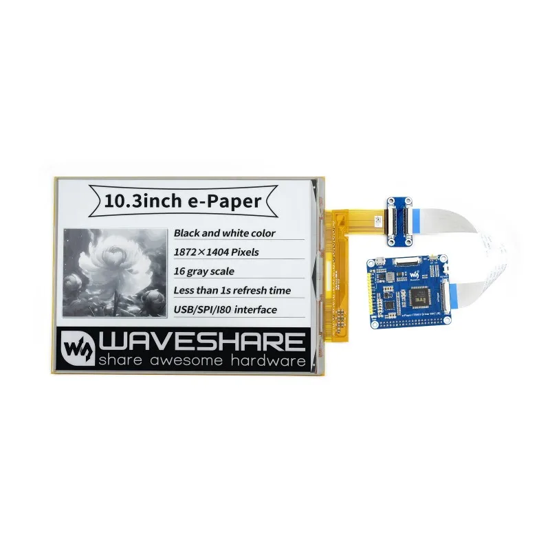 Waveshare 1872×1404, 10.3inch flexible E-Ink display HAT for Raspberry Pi
Waveshare 1872×1404, 10.3inch flexible E-Ink display HAT for Raspberry Pi