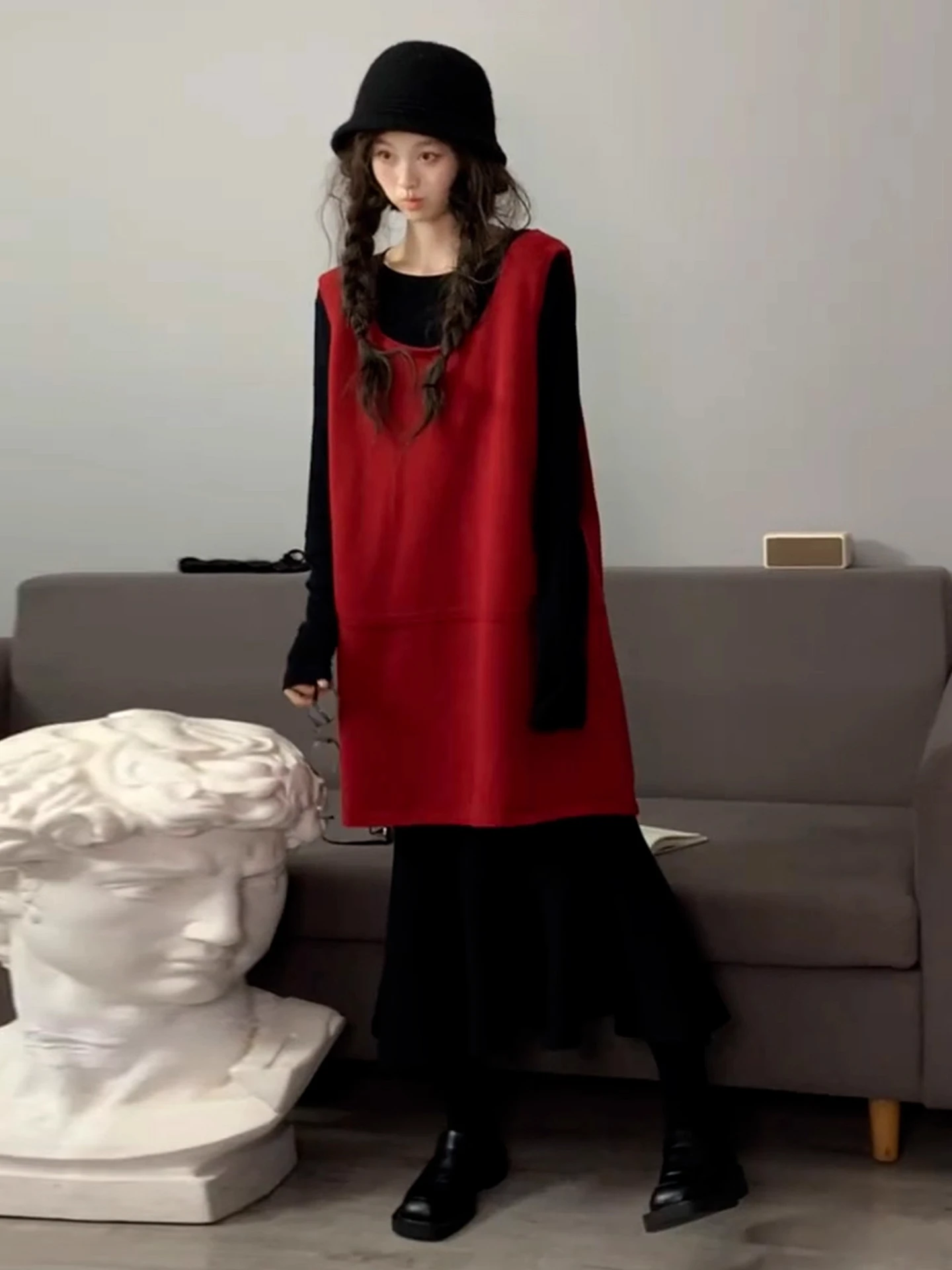 Ladies Red Knitted Sweater Vest Boting Long Sve round Ne Mid-Length Casual Sle Warm Soft Fabric Faionable Korean ...
Ladies Red Knitted Sweater Vest Boting Long Sve round Ne Mid-Length Casual Sle Warm Soft Fabric Faionable Korean ...