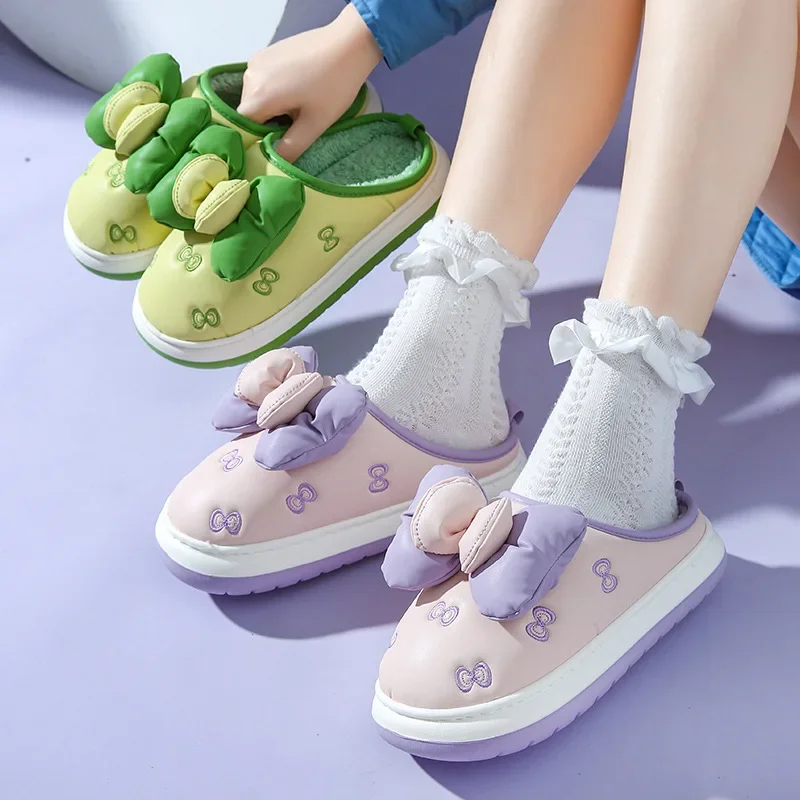 Winter Warm Plush Slippers for Women Home Warm Non-slip Thick Bottom Fluffy Slippers Bows Cotton Slippers Couple Winter Slides
Winter Warm Plush Slippers for Women Home Warm Non-slip Thick Bottom Fluffy Slippers Bows Cotton Slippers Couple Winter Slides