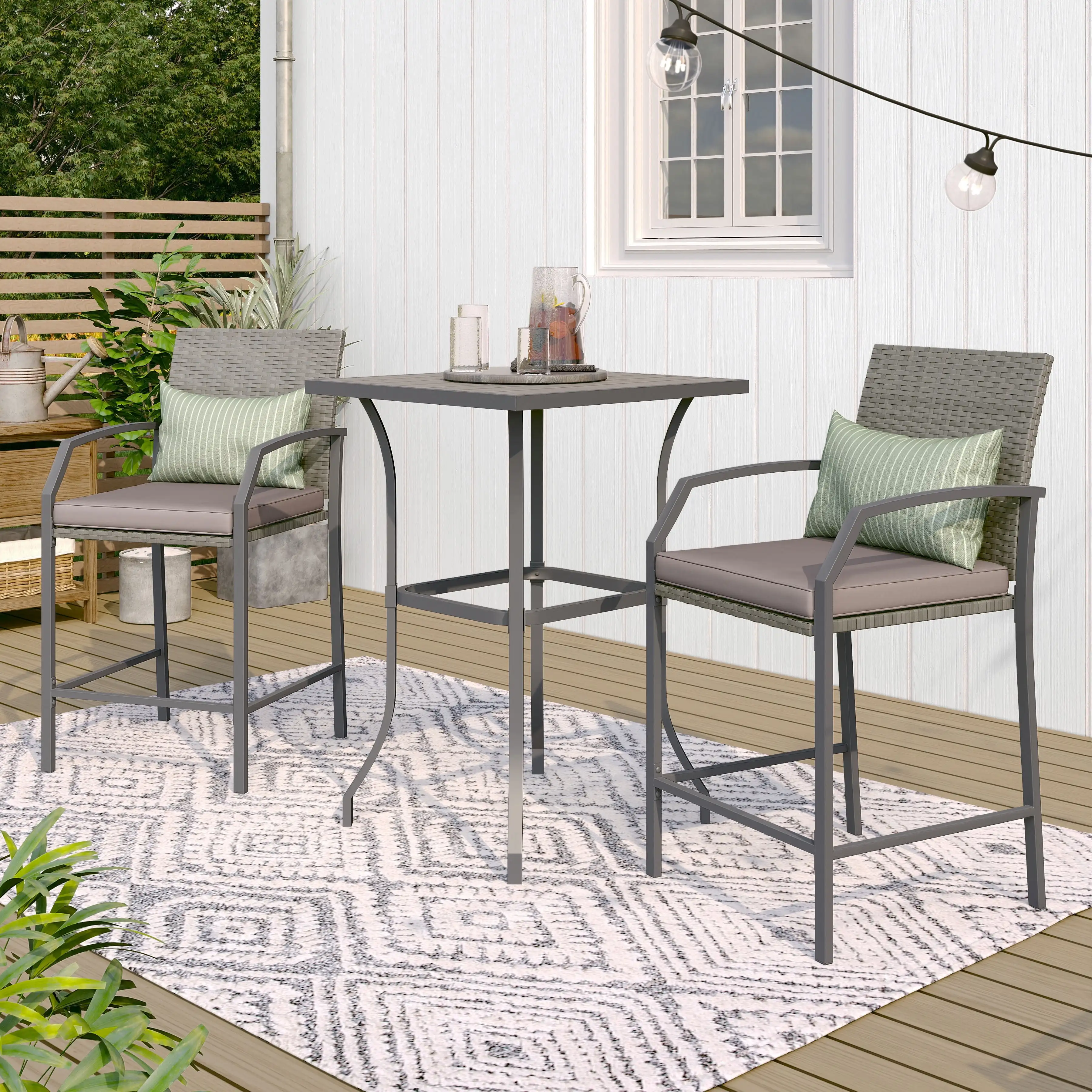 Patio Bar Set, All-Weather Wicker, 2 Height Rattan Bar Stools with Wood Grain Top Coffee Table, for Porch, Garden, Bistro
Patio Bar Set, All-Weather Wicker, 2 Height Rattan Bar Stools with Wood Grain Top Coffee Table, for Porch, Garden, Bistro