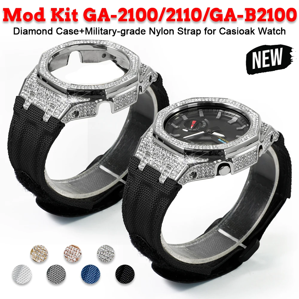 Mod Kit For Casioak GA-2100/GA2110/GAB2100 Diamond Case+Military-grade Nylon Strap Modified Metal Bezel Shell Canvas Band Set
Mod Kit For Casioak GA-2100/GA2110/GAB2100 Diamond Case+Military-grade Nylon Strap Modified Metal Bezel Shell Canvas Band Set