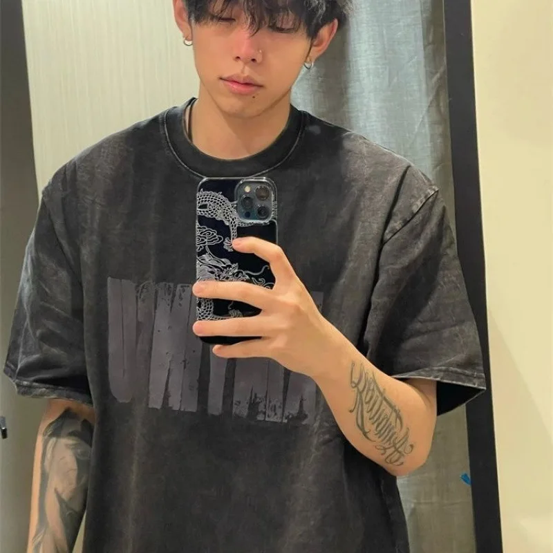 Retro American Washed Black Pure Cotton Short Sleeve T-Shirt Men's Summer New Trendy Youthful Handsome Top Hip Hop Style
Retro American Washed Black Pure Cotton Short Sleeve T-Shirt Men's Summer New Trendy Youthful Handsome Top Hip Hop Style