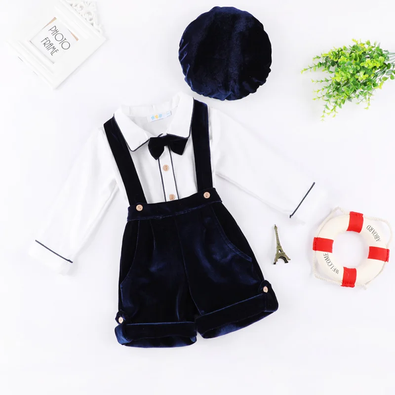 3pcs Spring and Autumn Boys' Set Golden Velvet British Strap Pants Shirt Hat Spanish Boys Christmas Dress Boys Clothes 
3pcs Spring and Autumn Boys' Set Golden Velvet British Strap Pants Shirt Hat Spanish Boys Christmas Dress Boys Clothes