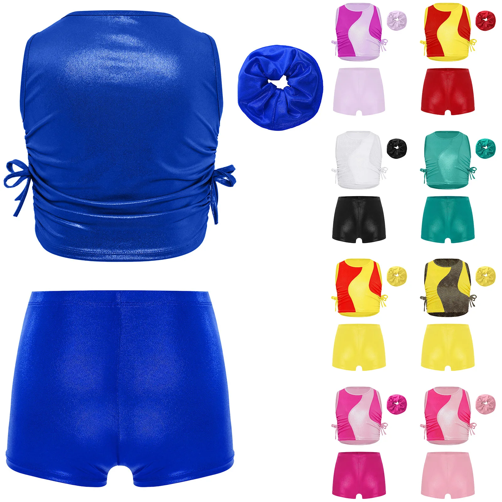 Kids Girls Jazz Dance Cheerleading Crop Top Set Color-Block Ruched Bowknots with Shorts and Hairband for Party Stage Performance
Kids Girls Jazz Dance Cheerleading Crop Top Set Color-Block Ruched Bowknots with Shorts and Hairband for Party Stage Performance