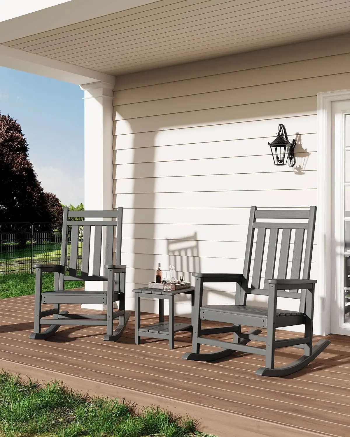 Outdoor Rocking Chair Set Two Side Table Hdpe High Back Porch Rocker Chairs Adults All Weather Resistant Furniture Patio Gray
Outdoor Rocking Chair Set Two Side Table Hdpe High Back Porch Rocker Chairs Adults All Weather Resistant Furniture Patio Gray