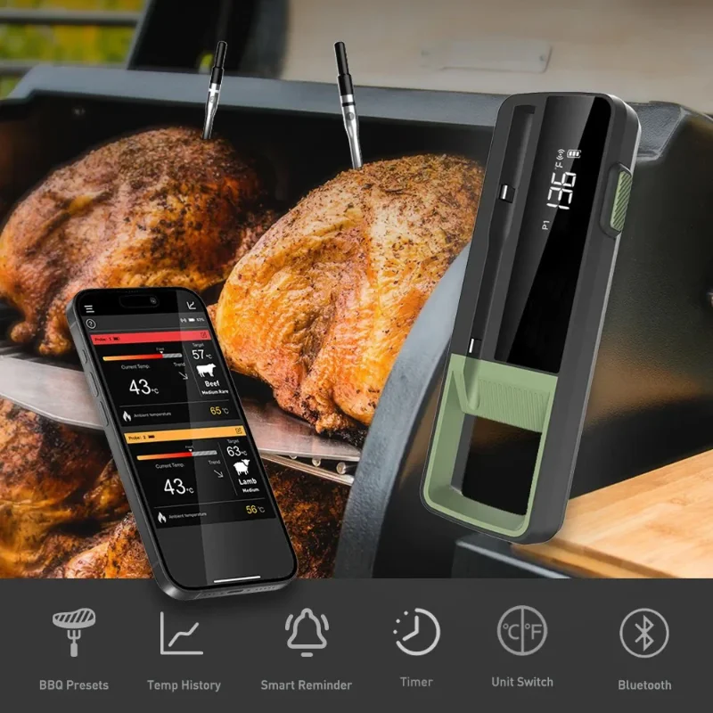 Wireless Meat Thermometer Food Remote Single/Double Probe Smart Digital Bluetooth BBQ Thermometer for Kitchen Cooking Oven Grill
Wireless Meat Thermometer Food Remote Single/Double Probe Smart Digital Bluetooth BBQ Thermometer for Kitchen Cooking Oven Grill