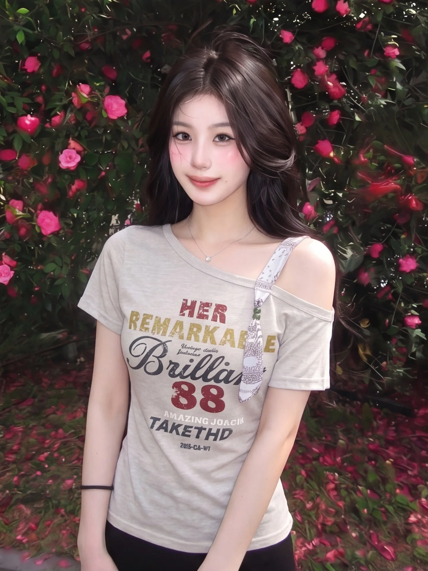 Fashionable Summer New Loose Shoulder T-Shirt Women's Short Sleeve Print Top Peach Color Casual Street Style Korean Loose Fit
Fashionable Summer New Loose Shoulder T-Shirt Women's Short Sleeve Print Top Peach Color Casual Street Style Korean Loose Fit