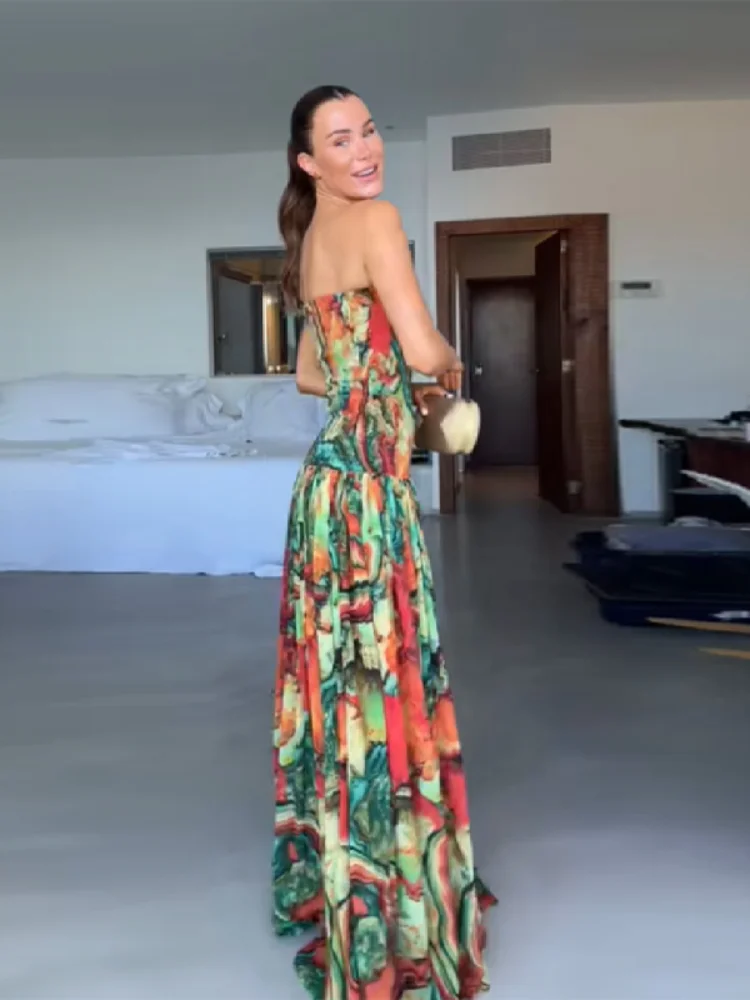 Lady Printed Strapless Dress Elegant Fashionable Colorful Waist Pleated Long Gowns Women Summer New Vacation Party Robe 2025
Lady Printed Strapless Dress Elegant Fashionable Colorful Waist Pleated Long Gowns Women Summer New Vacation Party Robe 2025